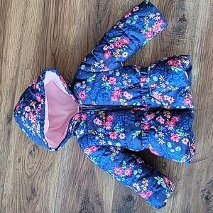 Little Me Fleece-Lined Coat, Size 18m, Navy with Floral Design & Pink Fl…